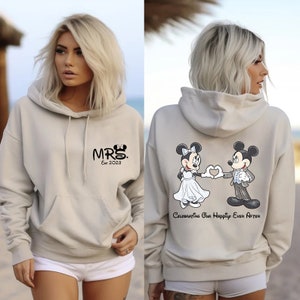 Mr and Mrs Custom Est Two Sided Hoodies Disney Honeymoon Couple Hoodies Honeymoon Matching Disney Wedding Valentine Gifts Happily Ever After