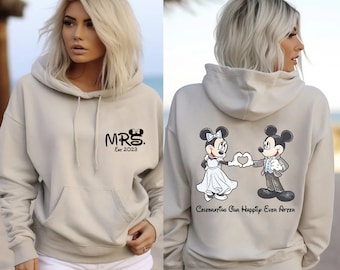 Mr and Mrs Custom Est Two Sided Hoodies Disney Honeymoon Couple Hoodies Honeymoon Matching Disney Wedding Valentine Gifts Happily Ever After