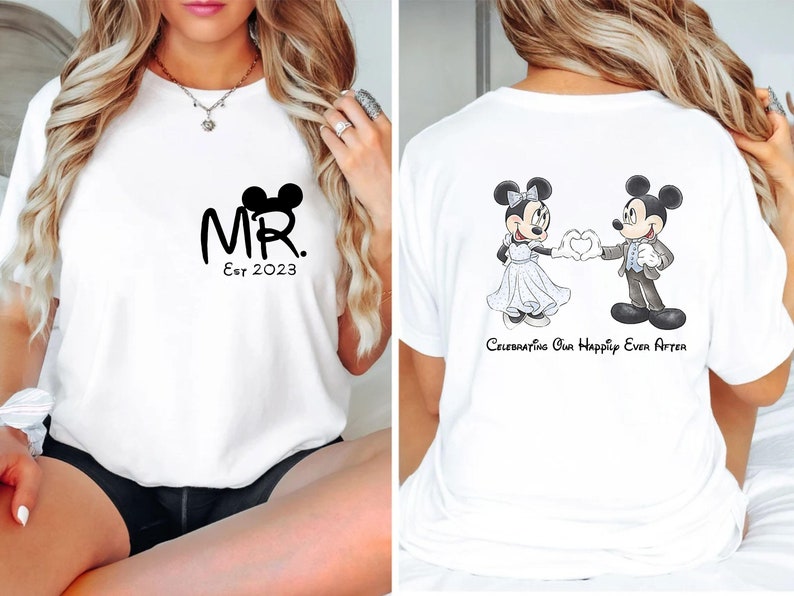 Two Sided Mr and Mrs Custom Est Shirts, Disney Honeymoon Couple Shirt, Honeymoon Matching, Just Married, Disney Wedding, Disneyland Vacation Bild 3