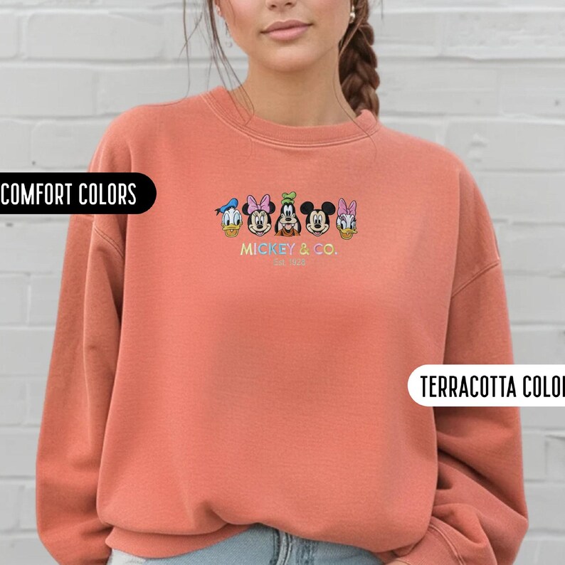 Mickey And Friends Embroidered Disney Sweatshirt Comfort Color Minnie Mickey Mouse Embroidery Sweatshirt Disney Vacation Embroidered Sweater image 16