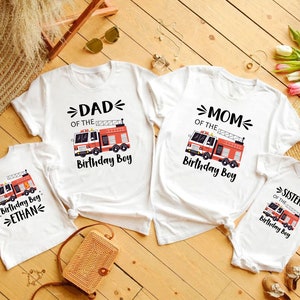 Fire Truck Birthday Shirt, Boys Firetruck Themed Birthday Gift, Toddler Boy Fire Fighter T-shirt, Family Kids Matching Tees, Age Celebration image 6