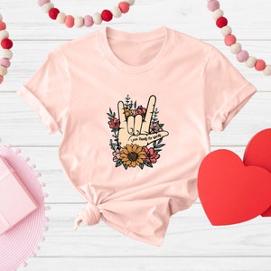 ASL Shirt Love Tshirt Hand Sign ASL Love Tshirt ASL Teacher Gifts Deaf Community Be Kind Shirt I Love You Tshirt Floral Shirt Trending Now image 6