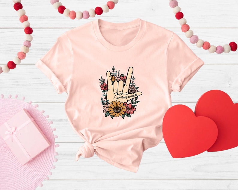 ASL Shirt Love Tshirt Hand Sign ASL Love Tshirt ASL Teacher Gifts Deaf Community Be Kind Shirt I Love You Tshirt Floral Shirt Trending Now image 6