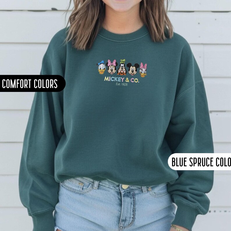 Mickey And Friends Embroidered Disney Sweatshirt Comfort Color Minnie Mickey Mouse Embroidery Sweatshirt Disney Vacation Embroidered Sweater image 7