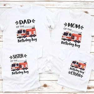 Fire Truck Birthday Shirt, Boys Firetruck Themed Birthday Gift, Toddler Boy Fire Fighter T-shirt, Family Kids Matching Tees, Age Celebration image 5
