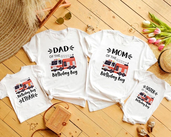 Fire Truck Birthday Shirt, Boys Firetruck Themed Birthday Gift, Toddler Boy Fire Fighter T-shirt, Family Kids Matching Tees, Age Celebration
