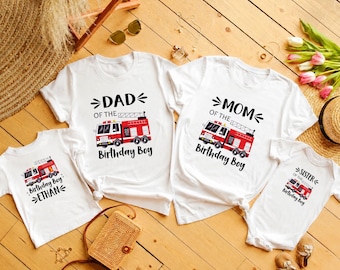 Fire Truck Birthday Shirt, Boys Firetruck Themed Birthday Gift, Toddler Boy Fire Fighter T-shirt, Family Kids Matching Tees, Age Celebration