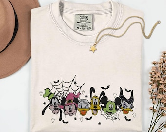 Embroidery Disney Halloween Shirt Comfort Colors Embroidered Disney Characters Spooky Season Disney Vacation Mickey And Friends Creepy Shirt