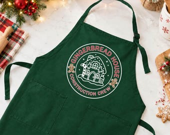 Christmas Apron Gingerbread Cookie Baking Apron Gingerbread House Construction Crew Christmas Baker Gifts Xmas Holiday Kitchen Mama Apron