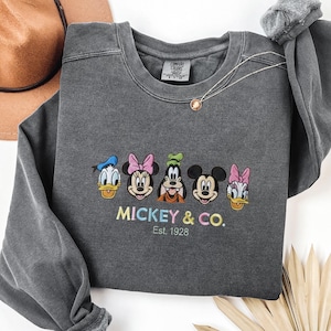 Mickey And Friends Embroidered Disney Sweatshirt Comfort Color Minnie Mickey Mouse Embroidery Sweatshirt Disney Vacation Embroidered Sweater image 1