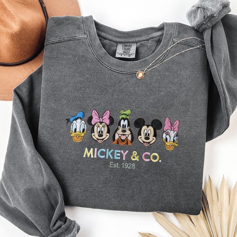 Mickey And Friends Embroidered Disney Sweatshirt Comfort Color Minnie Mickey Mouse Embroidery Sweatshirt Disney Vacation Embroidered Sweater image 1