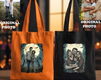 Custom Halloween Tote Bag Personalized Photo Horror Family Halloween Bag Spooky Season Halloween Toddler Kids Candy Bag Halloween Bulk Gifts
