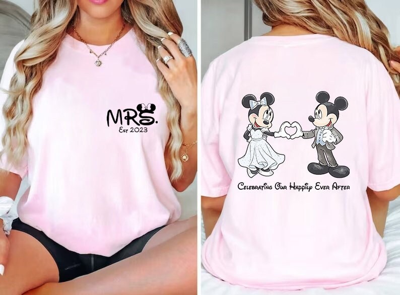 Two Sided Mr and Mrs Custom Est Shirts, Disney Honeymoon Couple Shirt, Honeymoon Matching, Just Married, Disney Wedding, Disneyland Vacation Bild 2