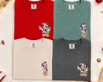 Embroidered Disney Christmas Shirt Mickey Minnie Mouse Disney Vacation Comfort Colors Embroidery Shirt Matching Couple Disney Holiday Tshirt