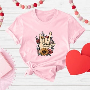 ASL Shirt Love Tshirt Hand Sign ASL Love Tshirt ASL Teacher Gifts Deaf Community Be Kind Shirt I Love You Tshirt Floral Shirt Trending Now image 5