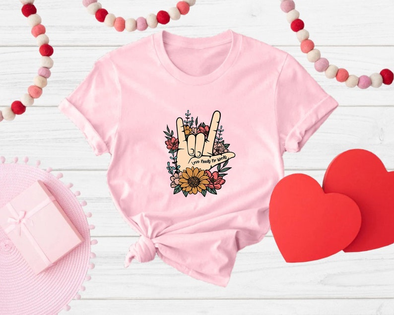 ASL Shirt Love Tshirt Hand Sign ASL Love Tshirt ASL Teacher Gifts Deaf Community Be Kind Shirt I Love You Tshirt Floral Shirt Trending Now image 5