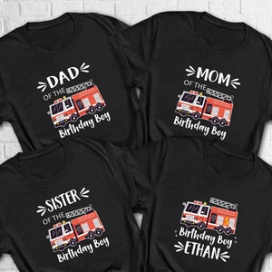 Fire Truck Birthday Shirt, Boys Firetruck Themed Birthday Gift, Toddler Boy Fire Fighter T-shirt, Family Kids Matching Tees, Age Celebration image 4
