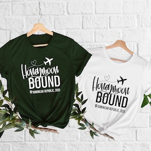 Honeymoon Bound Shirt, Customized Honeymoon Tshirt, Honeymooners Outfit, Lovers Vacation, Personalized Matching Couple Tees, Just Married