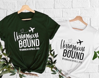 Honeymoon Bound Shirt, Customized Honeymoon Tshirt, Honeymooners Outfit, Lovers Vacation, Personalized Matching Couple Tees, Just Married
