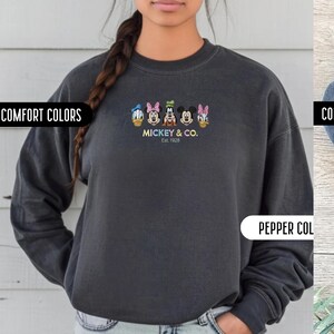 Mickey And Friends Embroidered Disney Sweatshirt Comfort Color Minnie Mickey Mouse Embroidery Sweatshirt Disney Vacation Embroidered Sweater image 4
