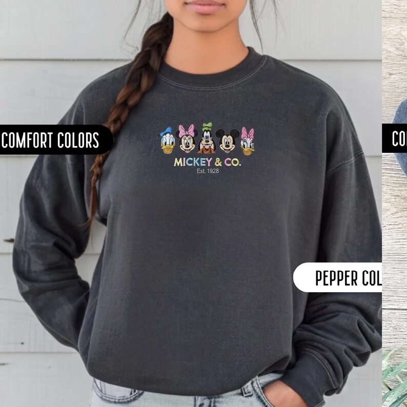 Mickey And Friends Embroidered Disney Sweatshirt Comfort Color Minnie Mickey Mouse Embroidery Sweatshirt Disney Vacation Embroidered Sweater image 4
