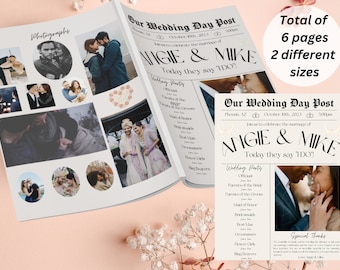 Plantilla de periódico de boda, programa de boda de periódico, periódico, impresión de periódico, boda