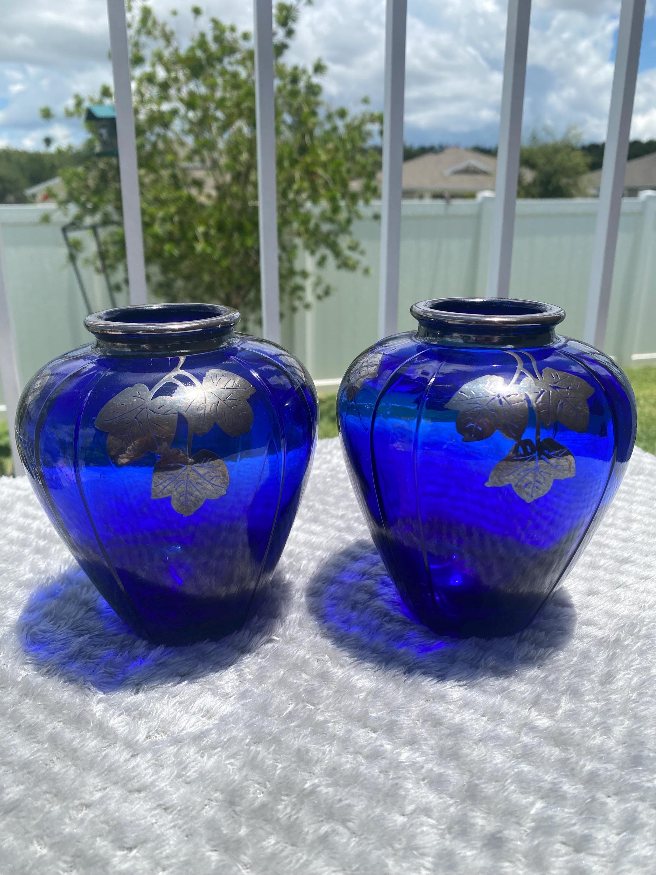 Dark blue glass vases - Etsy 日本