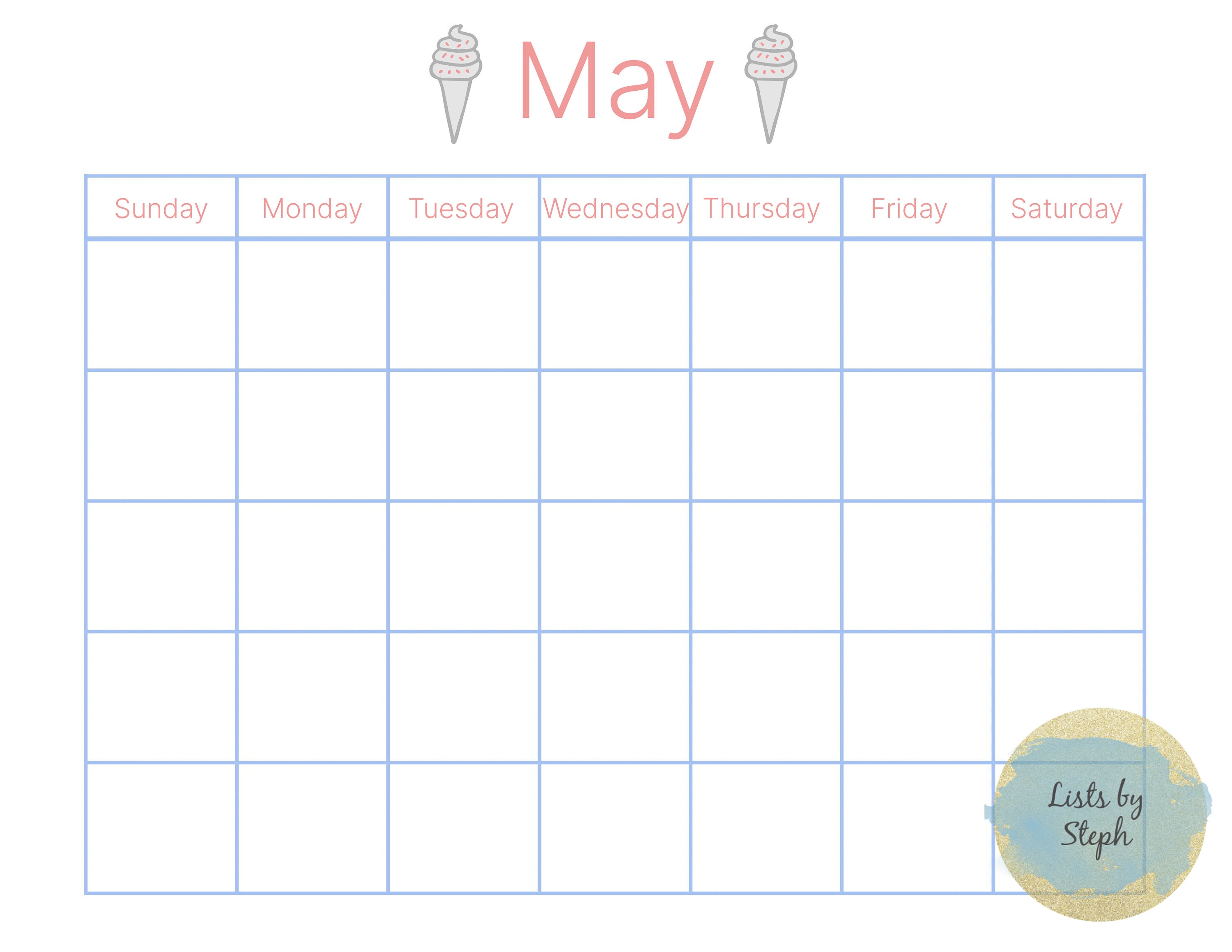 Blank Calendar Template - Etsy