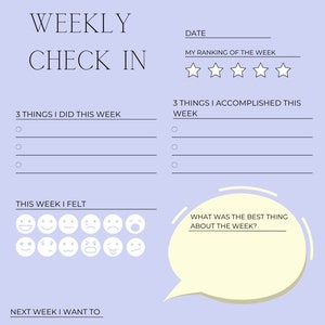 Weekly Check In, Weekly Reflection, Weekly Accomplishments, Self ...