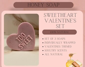 Valentines Soap Set - 100 % Honey Soap - Cruelty Free ( Set of 3 ) - Peaches & Cream - Safe for Acne - Great for Eczema.
