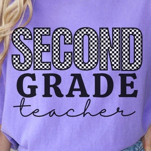 Second Grade Shirt, 2nd Grade, Teacher Shirt, Checker, Retro, Comfort Colors, Back to School, Teacher Gift, Cute Teacher