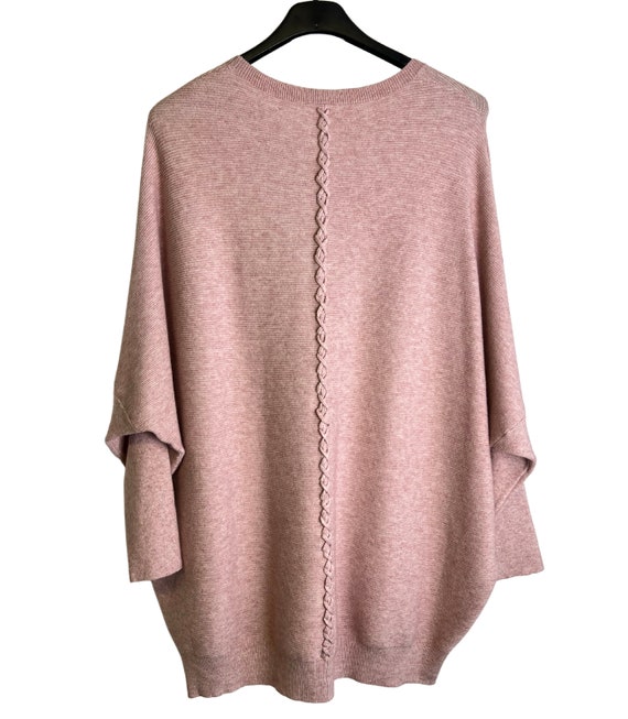 Lagenlook Italian Plait Back Design Pocket Jumper in Pink