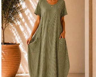Vestidos largos de verano de algodón a rayas Lagenlook