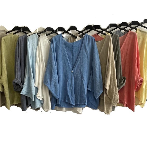 Womens Italian Overtop/ Cardigan Layering Linen One Button Long Sleeve Top