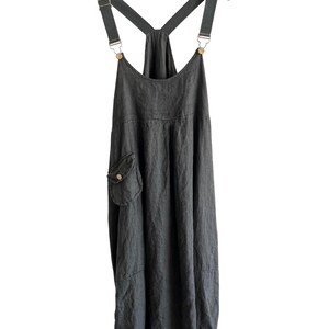 knee length dresses for ladies Linen Pinafore Dress, Black Linen Sundress main image 1