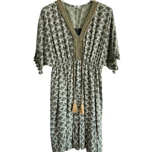 Summer Lightweight Tassel Tie Dye Mid Length Dress In Khaki