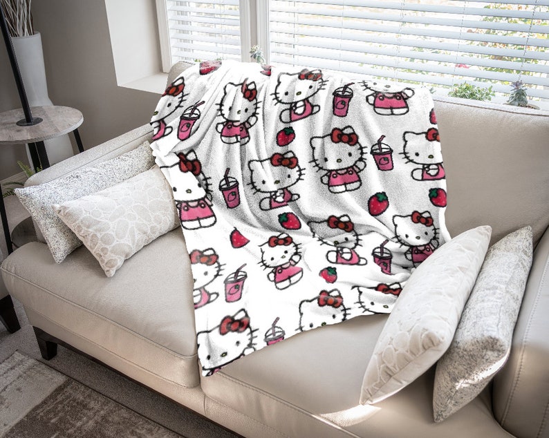 Hello Kitty Plush Strawberry Milkshake Throw Blanket TIKTOK Etsy