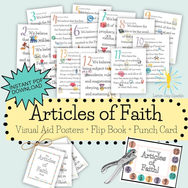 13 Articles of Faith Printable, LDS primary 2023, Visual Aid memorization activity, Family Home Evening