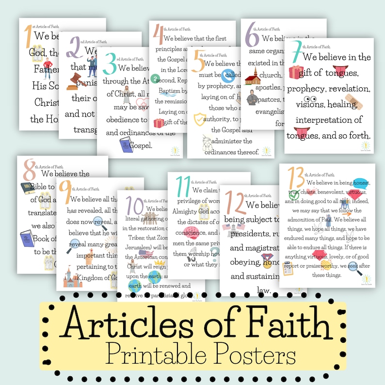 13 Articles of Faith Printable LDS Primary 2023 Visual Aid Etsy