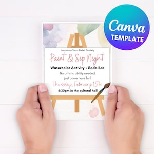 Bearbeitbare Gemälde Nachteinladung Canva Vorlage, digital oder druckbar, FGO, junge Frauen, LDS Flyer, Aquarell