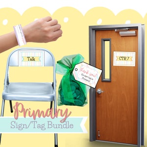 LDS Primary Sign and Tag Bundle, 2024 Book of Mormon, Church of Jesus Christ of Latter Day Saints, birthday, thank you tags, chair door sign