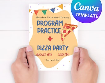 Editable Primary Program Practice Invitation Canva Template, Digital or Printable, LDS Pizza party flyer