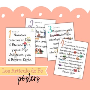 13 Los Articulo de Fe Posters, Articles of Faith in Spanish Printable, LDS primary, Visual Aid memorization