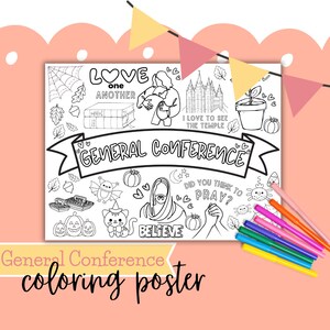 LDS October General Conference Coloring Poster, Digital Download PDF Engineer Print for Kids, Halloween and Fall Coloring, printable 18x24
