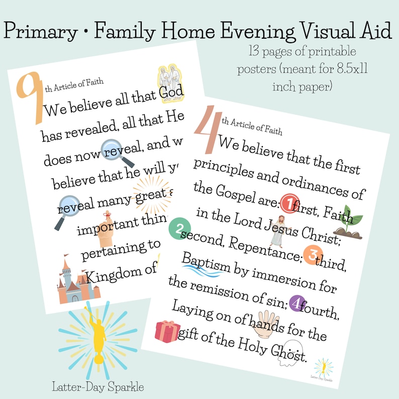 13 articles of faith printable lds primary 2023 visual aid etsy