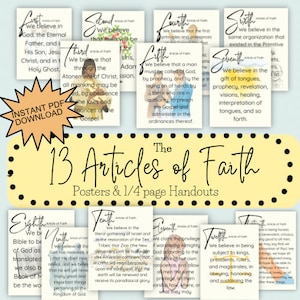 13 Articles of Faith Printable, LDS primary bulletin board 2023, Visual Aid memorization activity, Family Home Evening