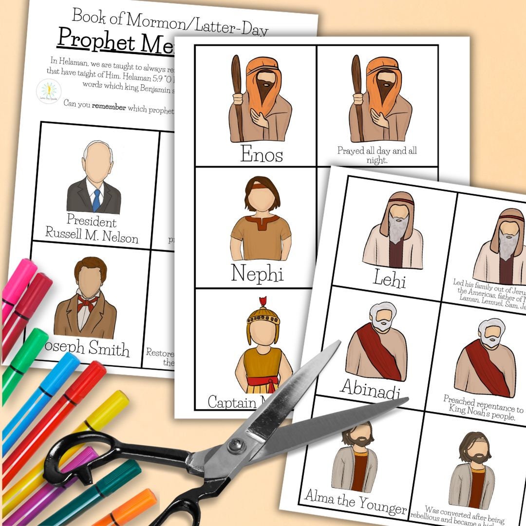 Book of Mormon Prophets Memory/Matching Game - Church of Jesus Christ of Latter Day Saint Primary FHE