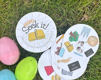 LDS Spot It, Seek it Card Game, Scripture themed cards for Family Home Evening, Bible and Book of Mormon Games, EASTER BASKET filler