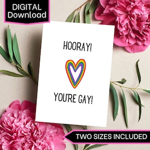 Hurra eres tarjeta de felicitación gay, simple, lindo, colorido, LGBTQ+, Mes del Orgullo, Sólo porque // DESCARGA INSTANTÁNEA