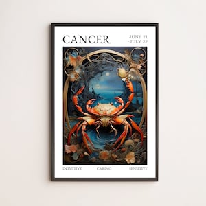 Cancer Zodiac Print: Van Gogh Style Crab Poster (Instant Download)